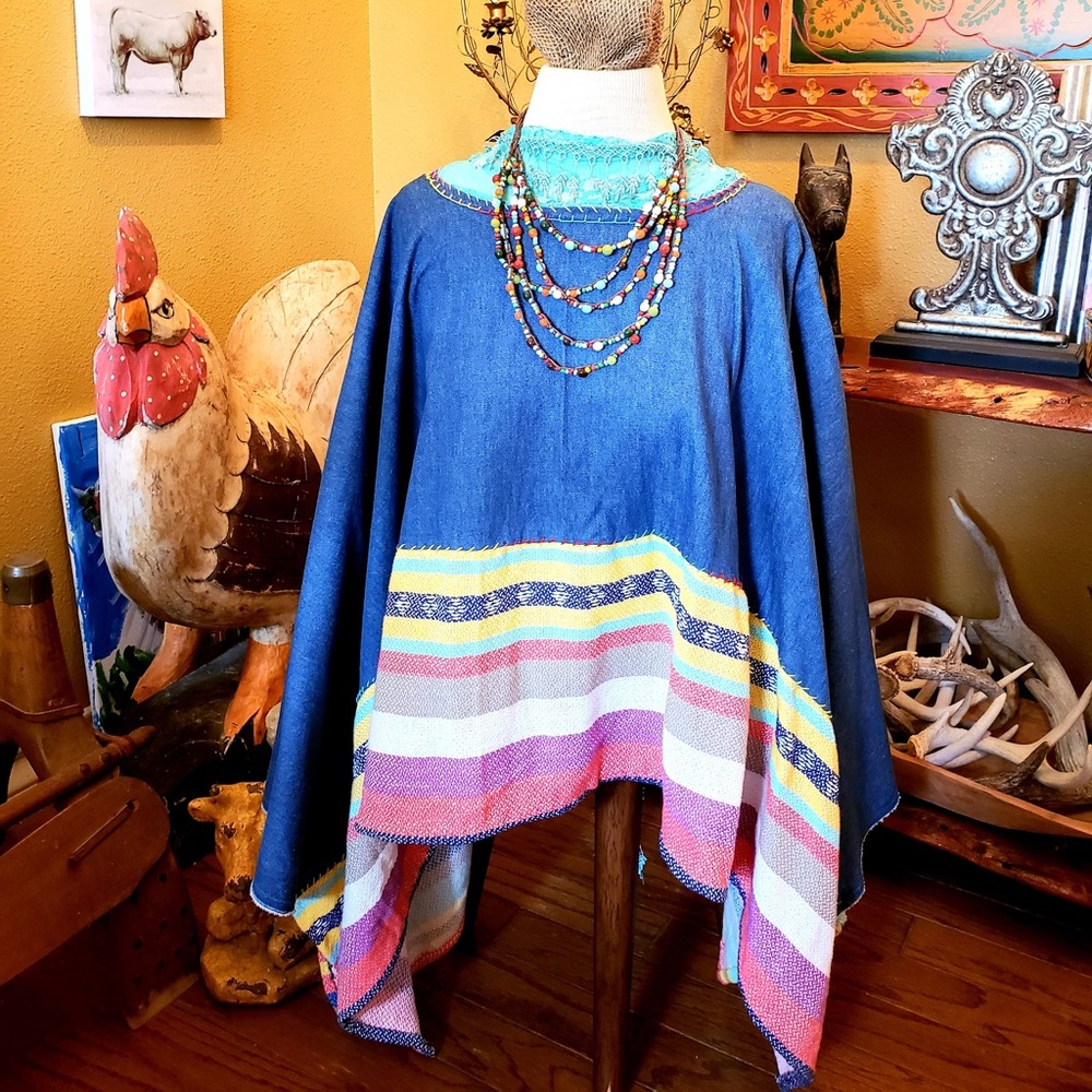 Copper Feather Design!One of a kind Serape Pancho